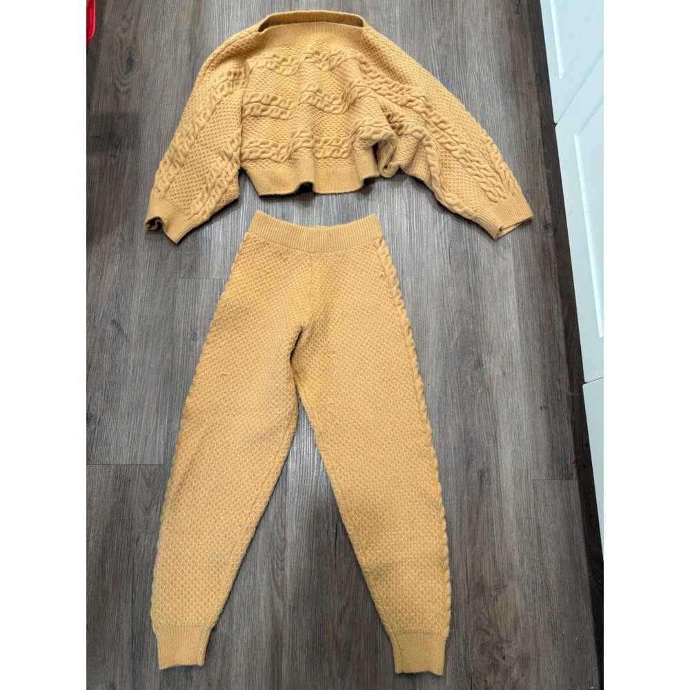 Lovers‎ and Friends Mustard Yellow Cable Knit Cropped Sweater & Joggers Set XS